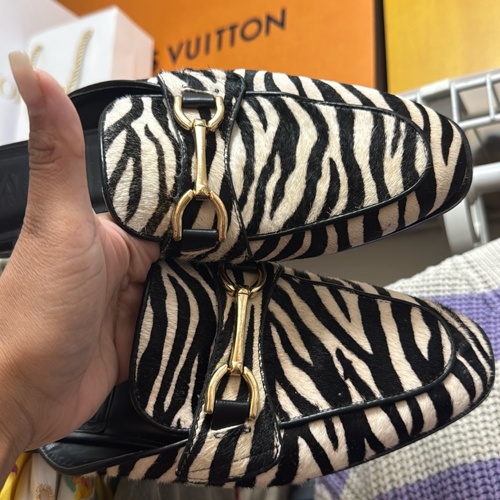 Zara leather loafers zebra